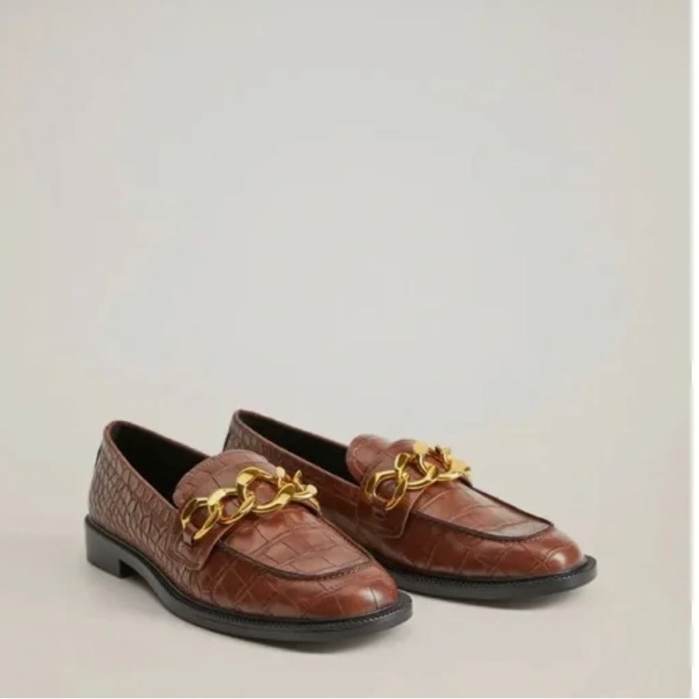 Mango Loafers with Gold Chain Accent